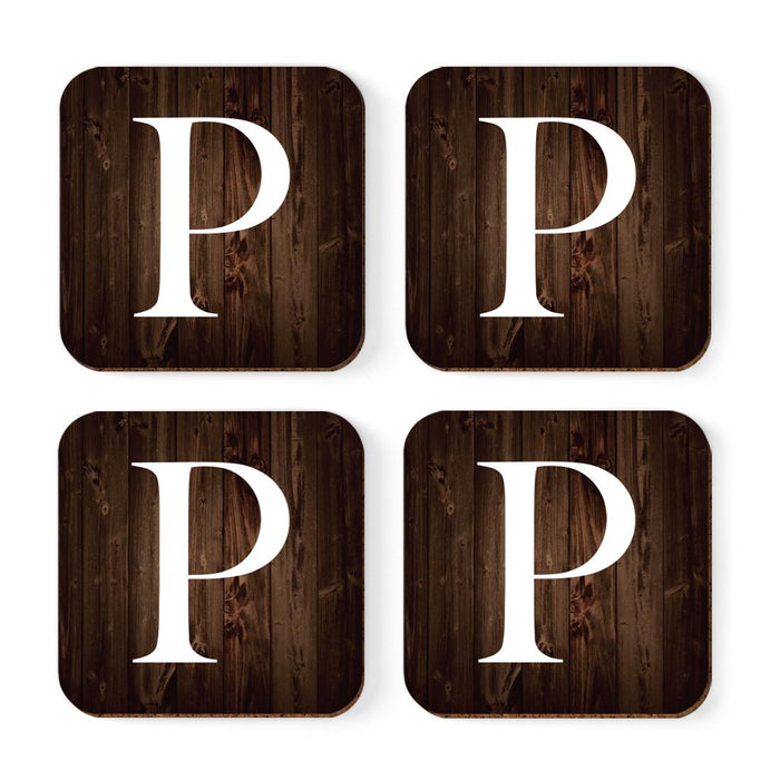 Square Coffee Drink Monogram Coasters Gift Set, Dark Brown Rustic Wood-Set of 4-Andaz Press-A-