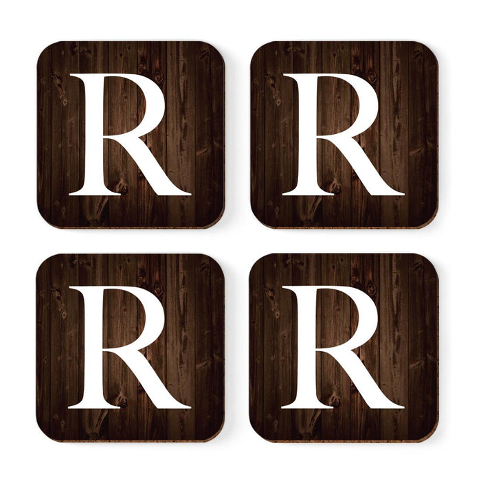 Square Coffee Drink Monogram Coasters Gift Set, Dark Brown Rustic Wood-Set of 4-Andaz Press-A-