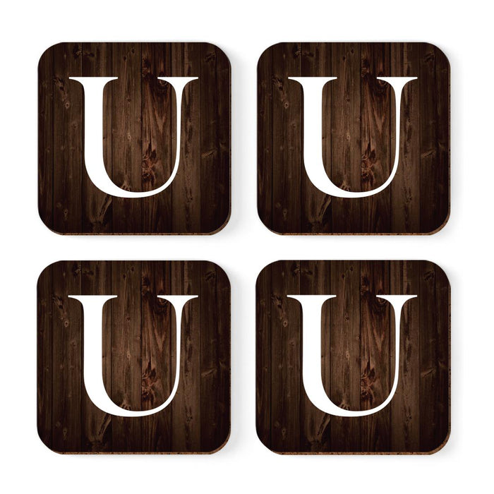 Square Coffee Drink Monogram Coasters Gift Set, Dark Brown Rustic Wood-Set of 4-Andaz Press-A-