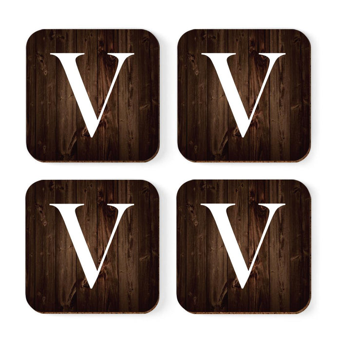 Square Coffee Drink Monogram Coasters Gift Set, Dark Brown Rustic Wood-Set of 4-Andaz Press-A-