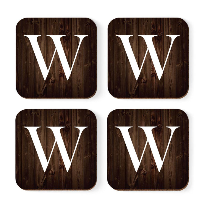 Square Coffee Drink Monogram Coasters Gift Set, Dark Brown Rustic Wood-Set of 4-Andaz Press-A-