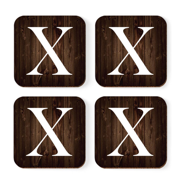 Square Coffee Drink Monogram Coasters Gift Set, Dark Brown Rustic Wood-Set of 4-Andaz Press-A-