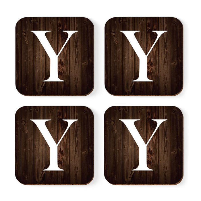 Square Coffee Drink Monogram Coasters Gift Set, Dark Brown Rustic Wood-Set of 4-Andaz Press-A-