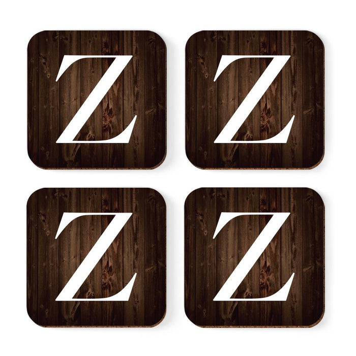 Square Coffee Drink Monogram Coasters Gift Set, Dark Brown Rustic Wood-Set of 4-Andaz Press-A-