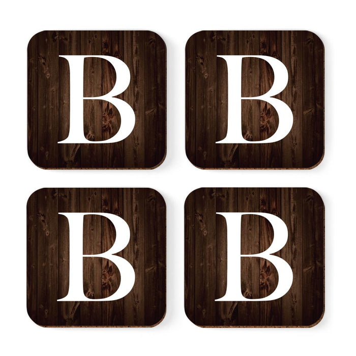 Square Coffee Drink Monogram Coasters Gift Set, Dark Brown Rustic Wood-Set of 4-Andaz Press-A-