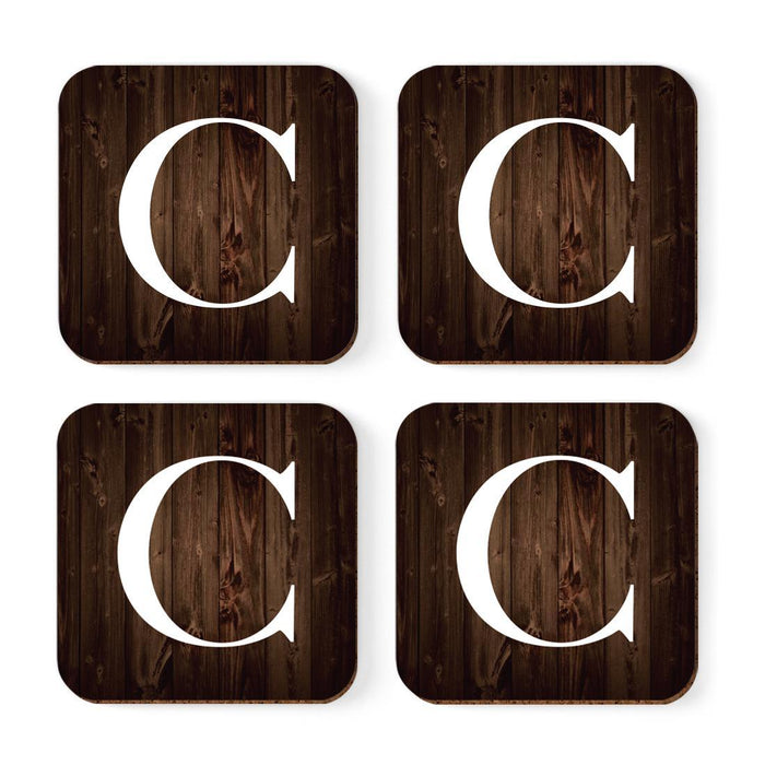 Square Coffee Drink Monogram Coasters Gift Set, Dark Brown Rustic Wood-Set of 4-Andaz Press-A-