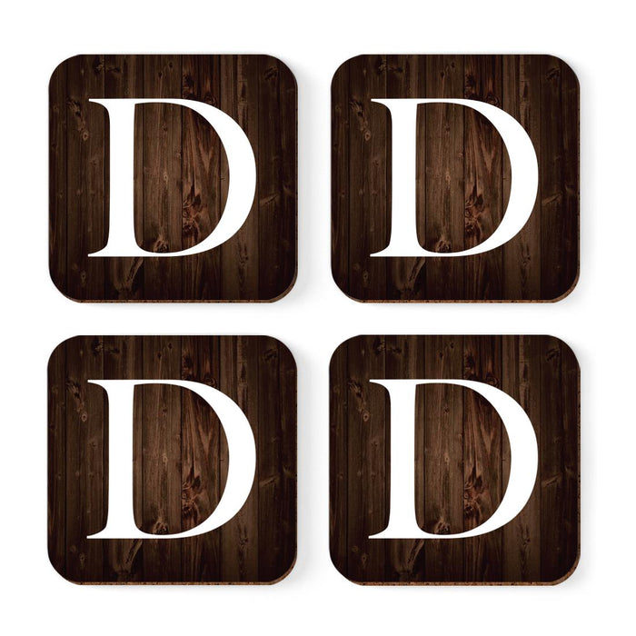 Square Coffee Drink Monogram Coasters Gift Set, Dark Brown Rustic Wood-Set of 4-Andaz Press-A-