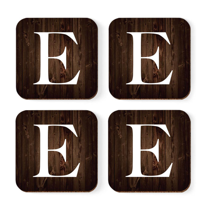 Square Coffee Drink Monogram Coasters Gift Set, Dark Brown Rustic Wood-Set of 4-Andaz Press-A-