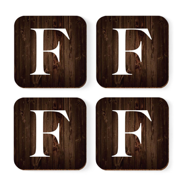 Square Coffee Drink Monogram Coasters Gift Set, Dark Brown Rustic Wood-Set of 4-Andaz Press-A-
