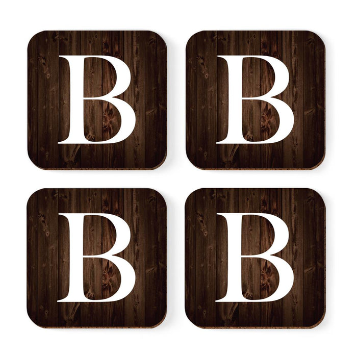 Square Coffee Drink Monogram Coasters Gift Set, Dark Brown Rustic Wood-Set of 4-Andaz Press-B-