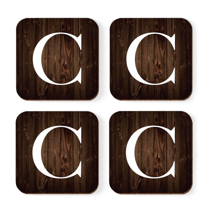 Square Coffee Drink Monogram Coasters Gift Set, Dark Brown Rustic Wood-Set of 4-Andaz Press-C-