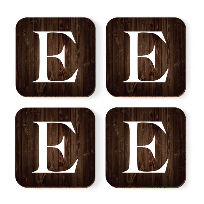 Square Coffee Drink Monogram Coasters Gift Set, Dark Brown Rustic Wood-Set of 4-Andaz Press-E-