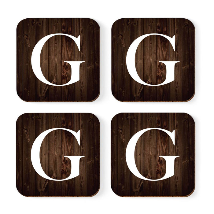 Square Coffee Drink Monogram Coasters Gift Set, Dark Brown Rustic Wood-Set of 4-Andaz Press-G-