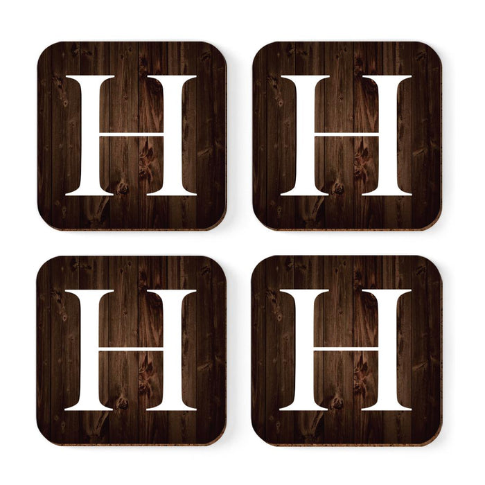 Square Coffee Drink Monogram Coasters Gift Set, Dark Brown Rustic Wood-Set of 4-Andaz Press-H-