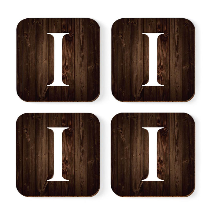 Square Coffee Drink Monogram Coasters Gift Set, Dark Brown Rustic Wood-Set of 4-Andaz Press-I-