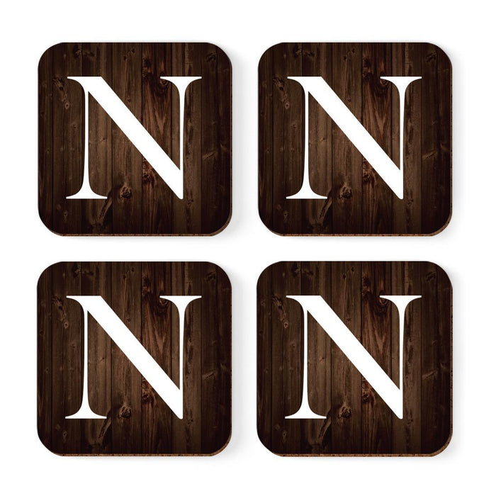 Square Coffee Drink Monogram Coasters Gift Set, Dark Brown Rustic Wood-Set of 4-Andaz Press-N-