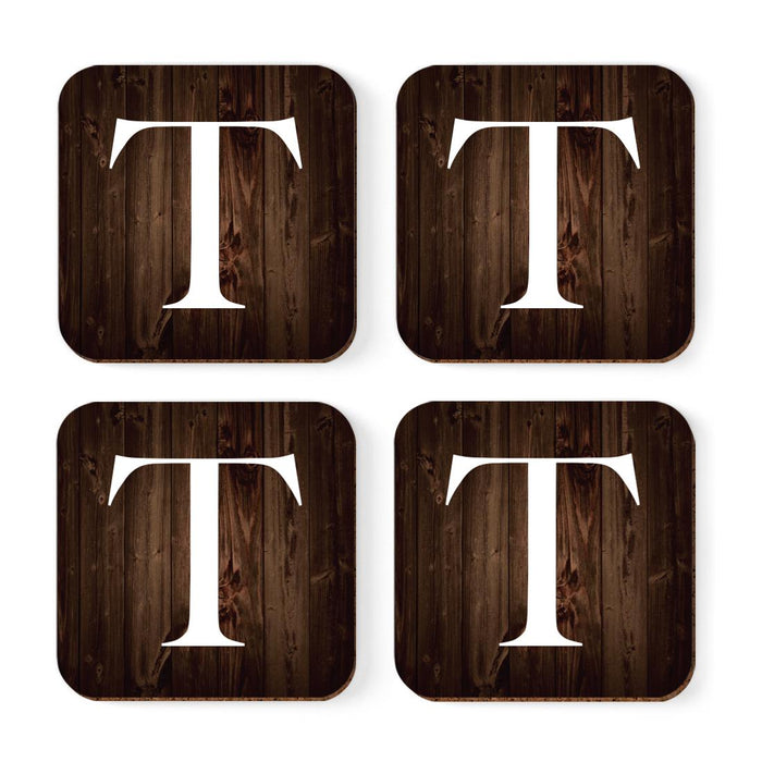 Square Coffee Drink Monogram Coasters Gift Set, Dark Brown Rustic Wood-Set of 4-Andaz Press-T-