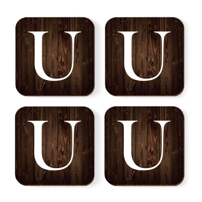 Square Coffee Drink Monogram Coasters Gift Set, Dark Brown Rustic Wood-Set of 4-Andaz Press-U-