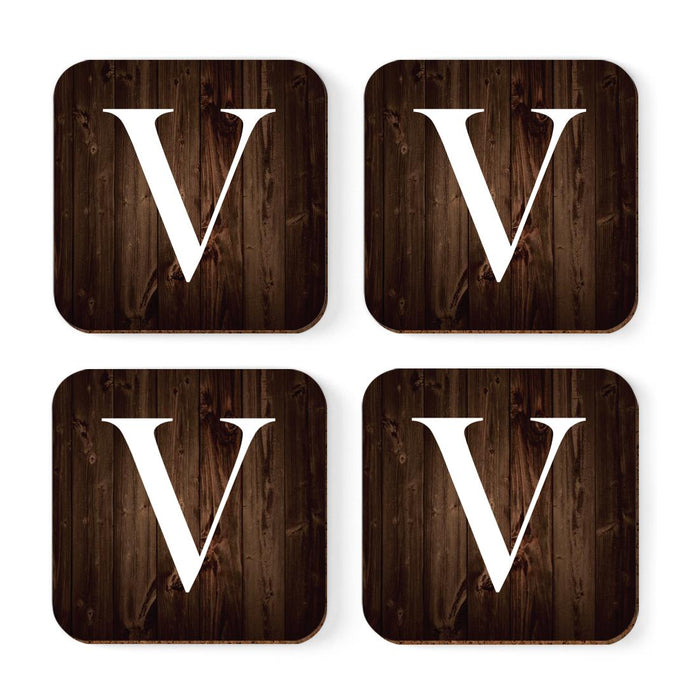 Square Coffee Drink Monogram Coasters Gift Set, Dark Brown Rustic Wood-Set of 4-Andaz Press-V-
