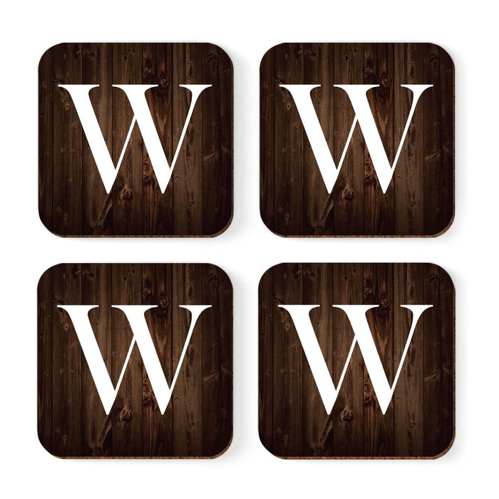 Square Coffee Drink Monogram Coasters Gift Set, Dark Brown Rustic Wood-Set of 4-Andaz Press-W-