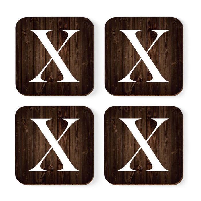 Square Coffee Drink Monogram Coasters Gift Set, Dark Brown Rustic Wood-Set of 4-Andaz Press-X-