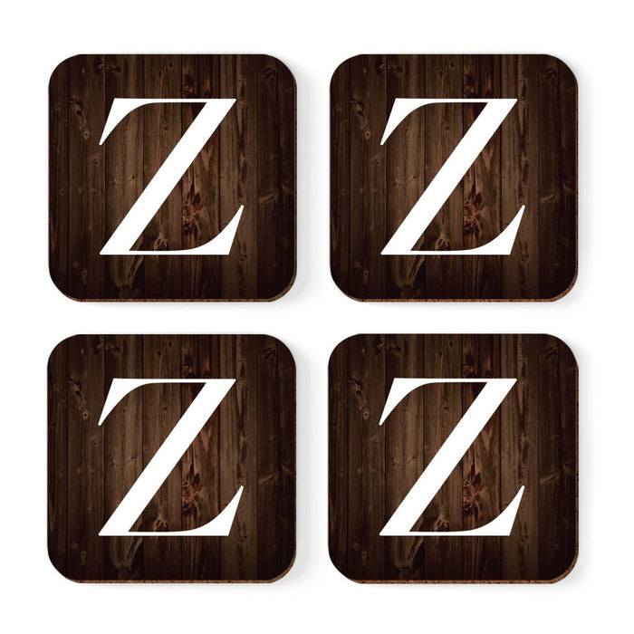 Square Coffee Drink Monogram Coasters Gift Set, Dark Brown Rustic Wood-Set of 4-Andaz Press-Z-