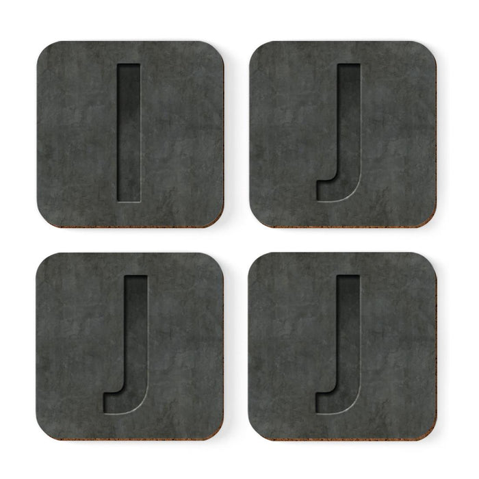 Square Coffee Drink Monogram Coasters Gift Set, Faux Concrete-Set of 4-Andaz Press-A-