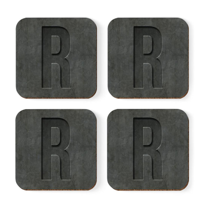 Square Coffee Drink Monogram Coasters Gift Set, Faux Concrete-Set of 4-Andaz Press-A-