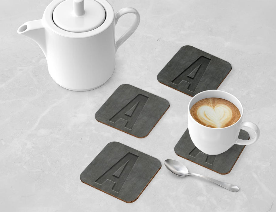 Square Coffee Drink Monogram Coasters Gift Set, Faux Concrete-Set of 4-Andaz Press-A-