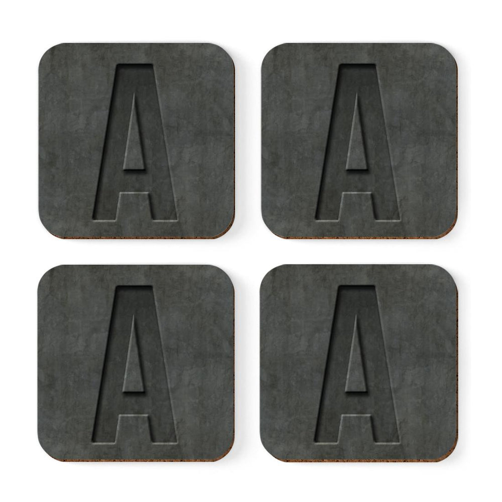 Square Coffee Drink Monogram Coasters Gift Set, Faux Concrete-Set of 4-Andaz Press-A-