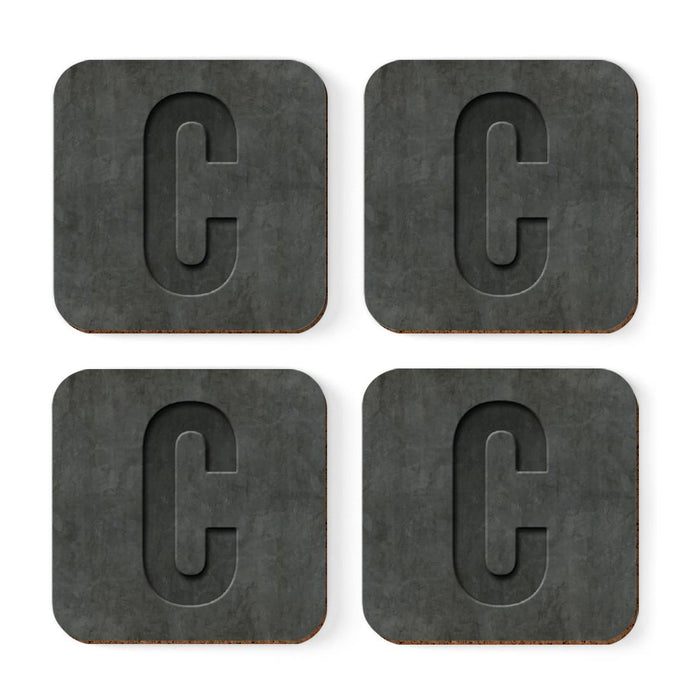 Square Coffee Drink Monogram Coasters Gift Set, Faux Concrete-Set of 4-Andaz Press-C-
