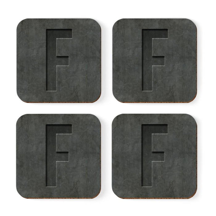 Square Coffee Drink Monogram Coasters Gift Set, Faux Concrete-Set of 4-Andaz Press-F-