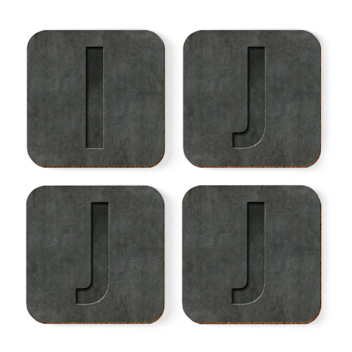 Square Coffee Drink Monogram Coasters Gift Set, Faux Concrete-Set of 4-Andaz Press-J-