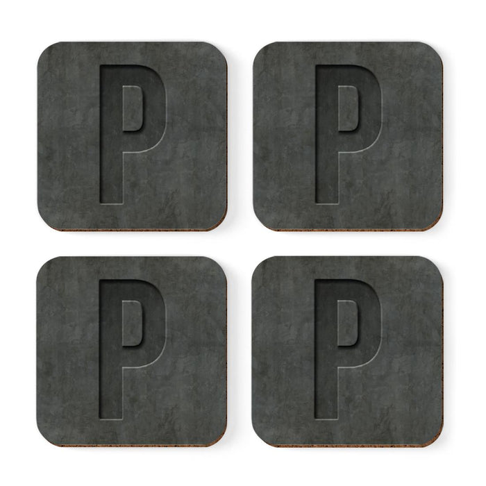 Square Coffee Drink Monogram Coasters Gift Set, Faux Concrete-Set of 4-Andaz Press-P-