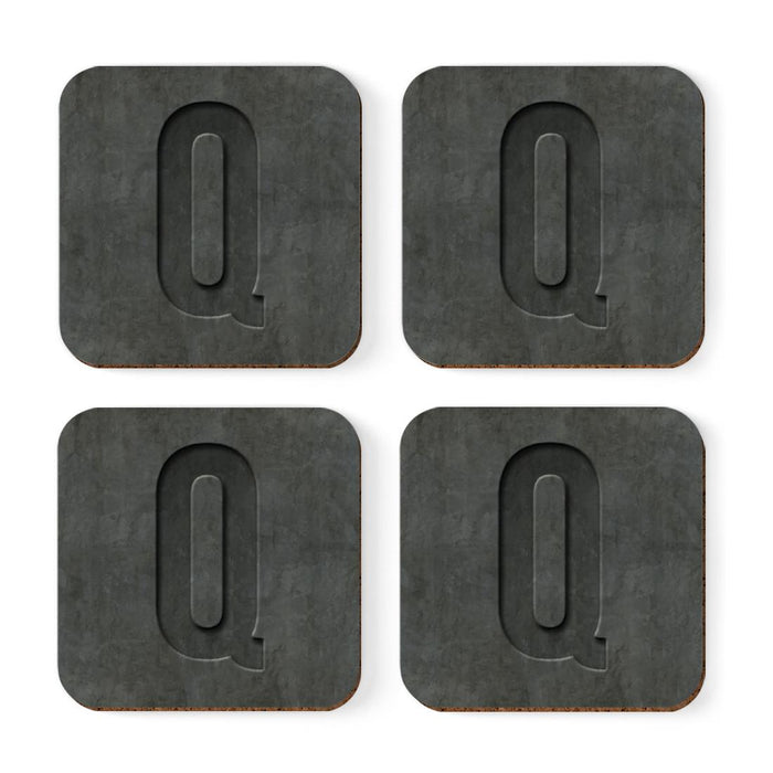 Square Coffee Drink Monogram Coasters Gift Set, Faux Concrete-Set of 4-Andaz Press-Q-