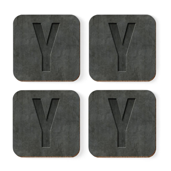 Square Coffee Drink Monogram Coasters Gift Set, Faux Concrete-Set of 4-Andaz Press-Y-