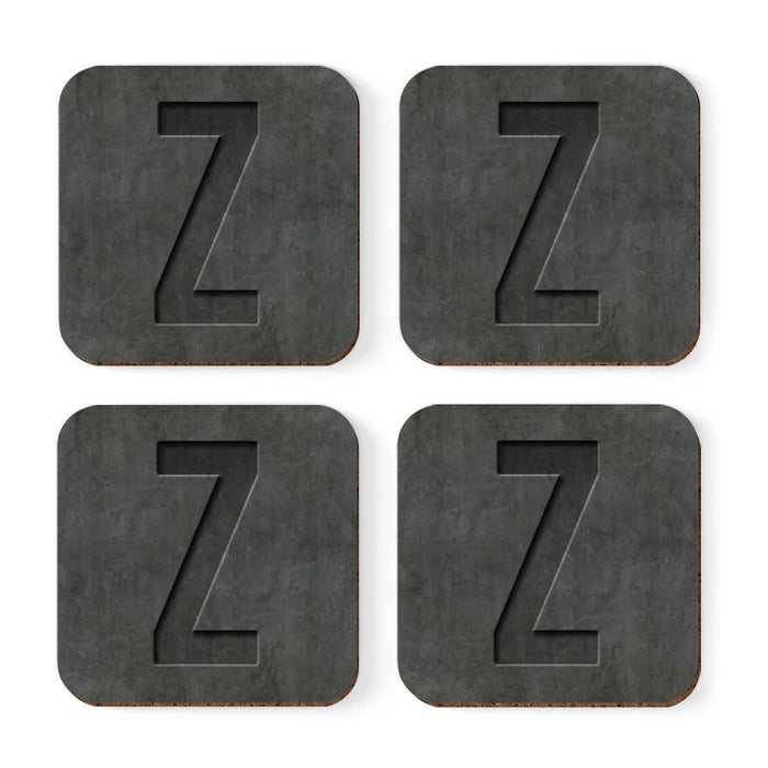 Square Coffee Drink Monogram Coasters Gift Set, Faux Concrete-Set of 4-Andaz Press-Z-