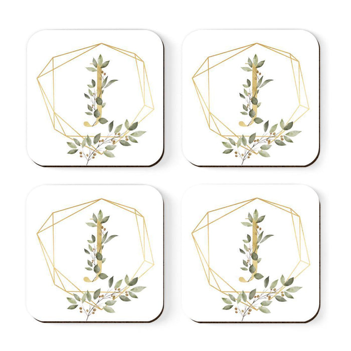 Square Coffee Drink Monogram Coasters Gift Set, Greenery Gold Geometric Frame-Set of 4-Andaz Press-A-