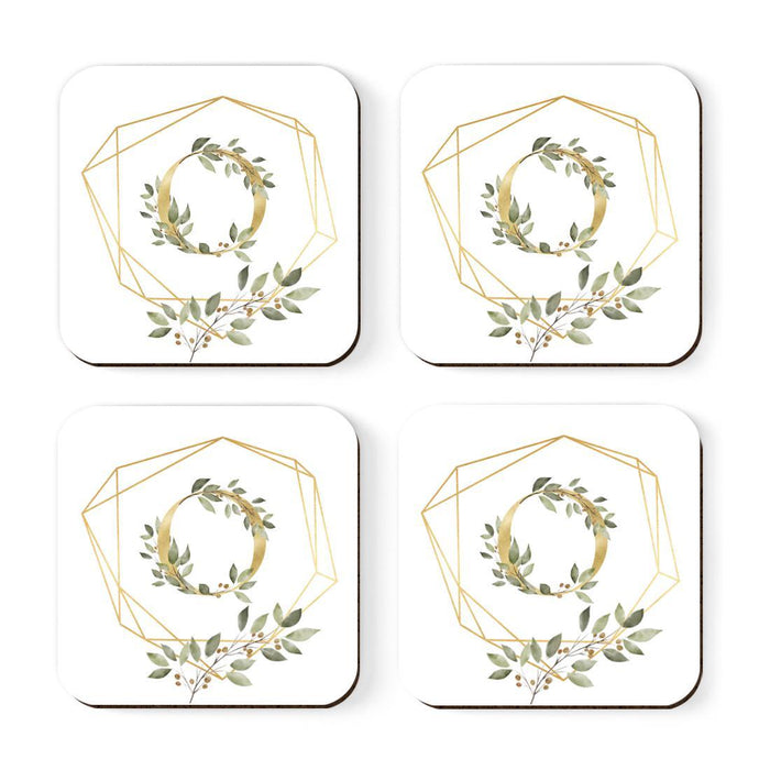 Square Coffee Drink Monogram Coasters Gift Set, Greenery Gold Geometric Frame-Set of 4-Andaz Press-A-