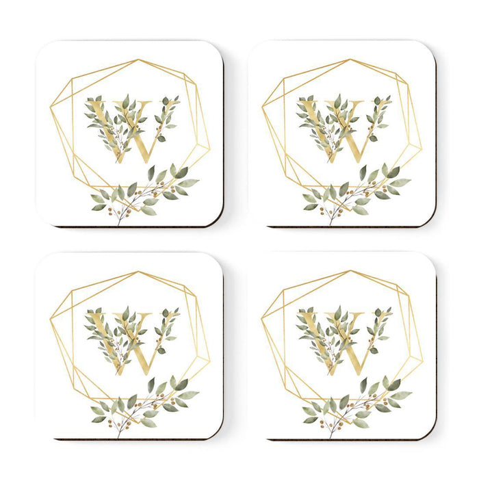 Square Coffee Drink Monogram Coasters Gift Set, Greenery Gold Geometric Frame-Set of 4-Andaz Press-A-