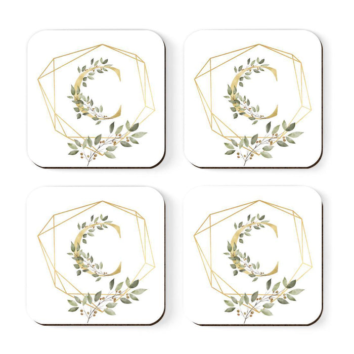 Square Coffee Drink Monogram Coasters Gift Set, Greenery Gold Geometric Frame-Set of 4-Andaz Press-A-