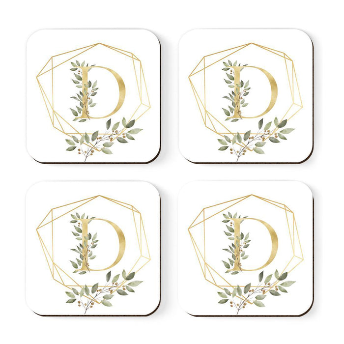 Square Coffee Drink Monogram Coasters Gift Set, Greenery Gold Geometric Frame-Set of 4-Andaz Press-A-