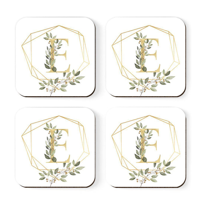 Square Coffee Drink Monogram Coasters Gift Set, Greenery Gold Geometric Frame-Set of 4-Andaz Press-A-