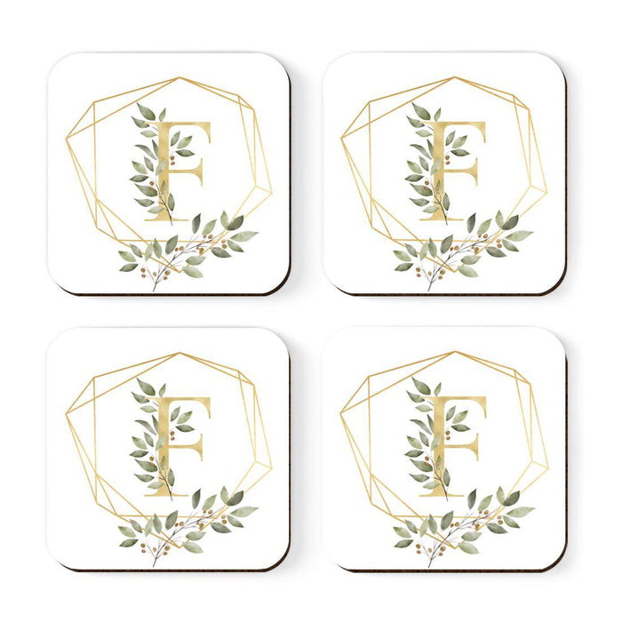 Square Coffee Drink Monogram Coasters Gift Set, Greenery Gold Geometric Frame-Set of 4-Andaz Press-A-