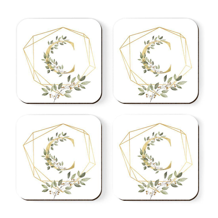 Square Coffee Drink Monogram Coasters Gift Set, Greenery Gold Geometric Frame-Set of 4-Andaz Press-C-