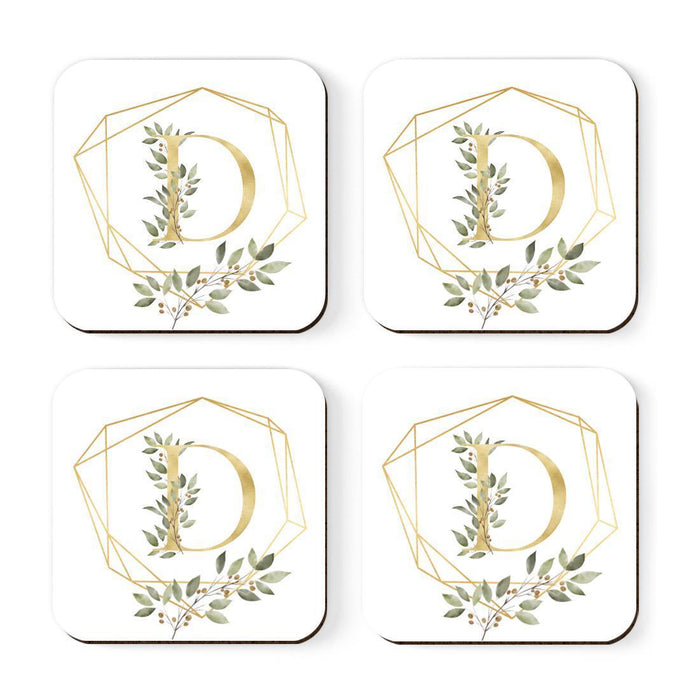 Square Coffee Drink Monogram Coasters Gift Set, Greenery Gold Geometric Frame-Set of 4-Andaz Press-D-