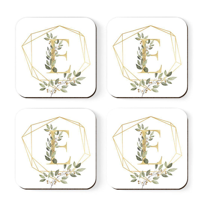 Square Coffee Drink Monogram Coasters Gift Set, Greenery Gold Geometric Frame-Set of 4-Andaz Press-E-
