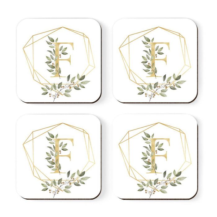 Square Coffee Drink Monogram Coasters Gift Set, Greenery Gold Geometric Frame-Set of 4-Andaz Press-F-