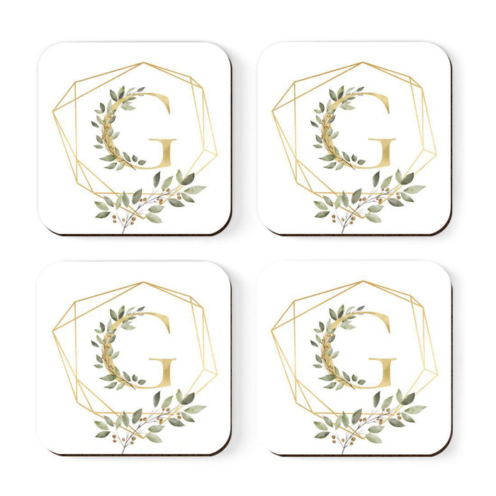 Square Coffee Drink Monogram Coasters Gift Set, Greenery Gold Geometric Frame-Set of 4-Andaz Press-G-