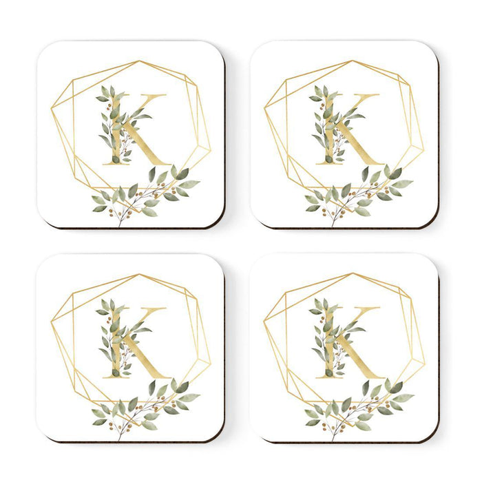 Square Coffee Drink Monogram Coasters Gift Set, Greenery Gold Geometric Frame-Set of 4-Andaz Press-K-